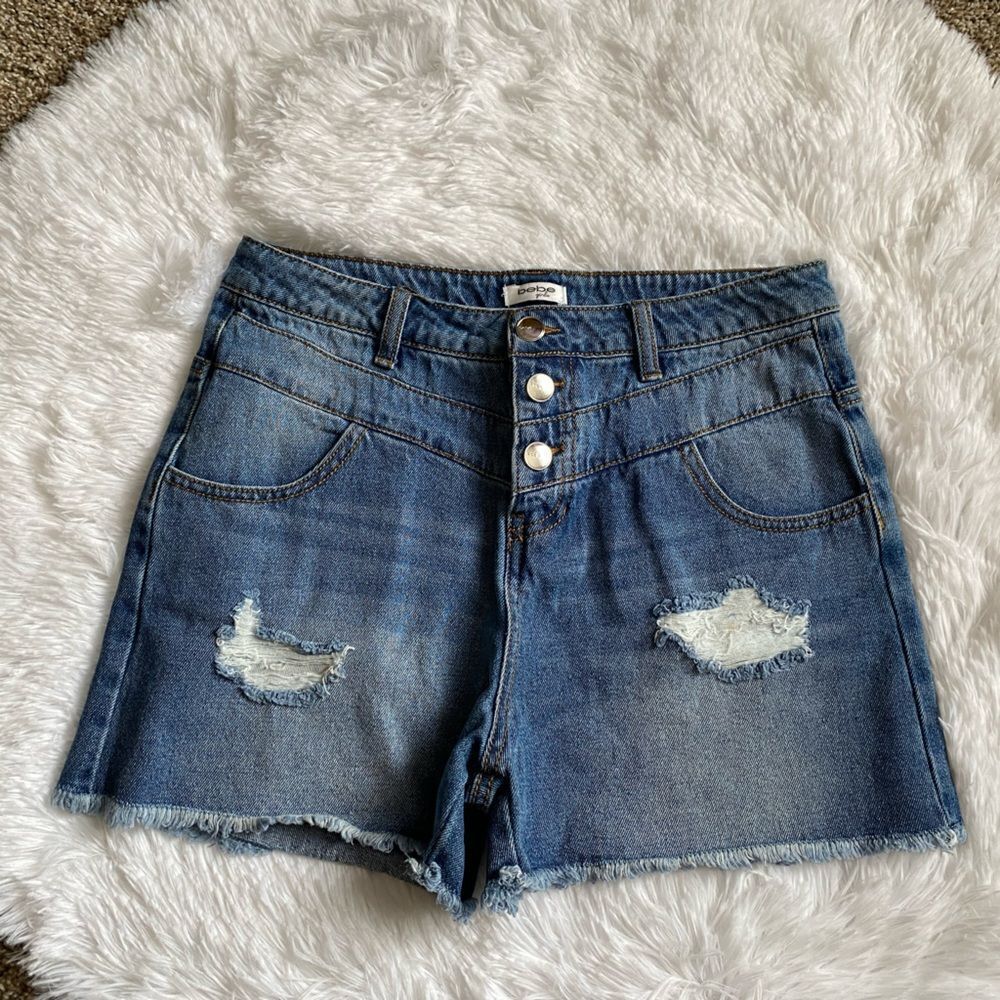 Bebe Girls Jean Shortsâ Snap Fly Distressed Sizeâ16 NEW RawâHem